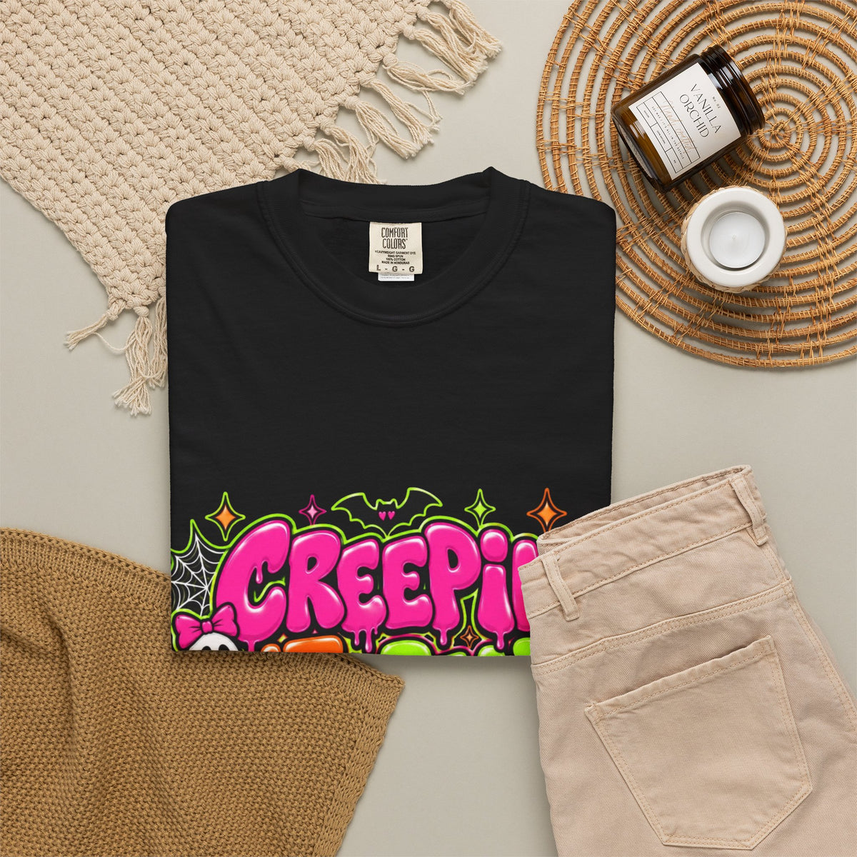 Adult Creepin' It Real Halloween T-Shirt — Cute Spooky Ghosts & Pumpkin Graphic