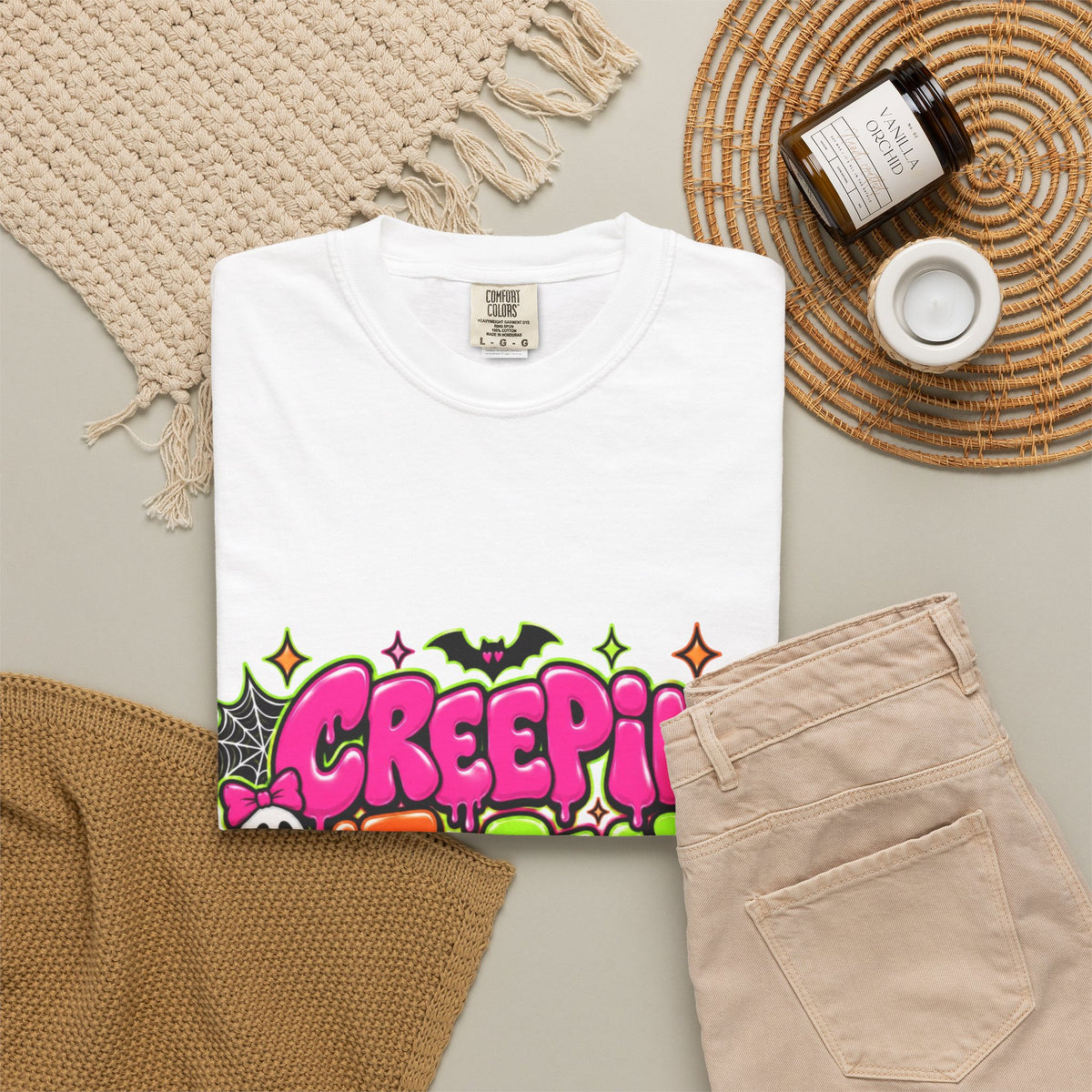 Adult Creepin' It Real Halloween T-Shirt — Cute Spooky Ghosts & Pumpkin Graphic