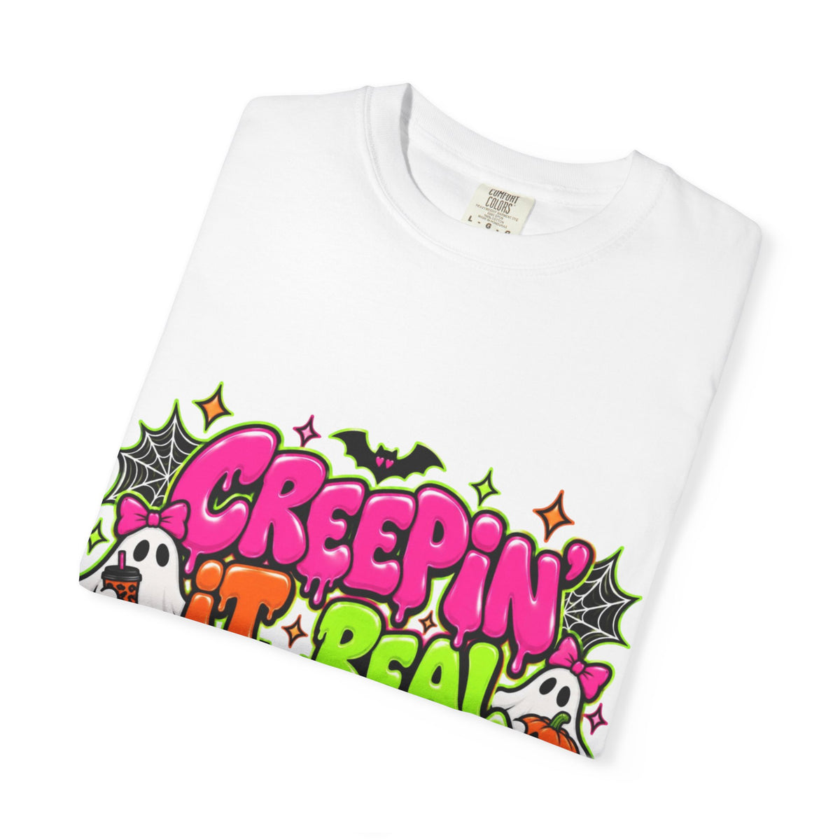 Adult Creepin' It Real Halloween T-Shirt — Cute Spooky Ghosts & Pumpkin Graphic