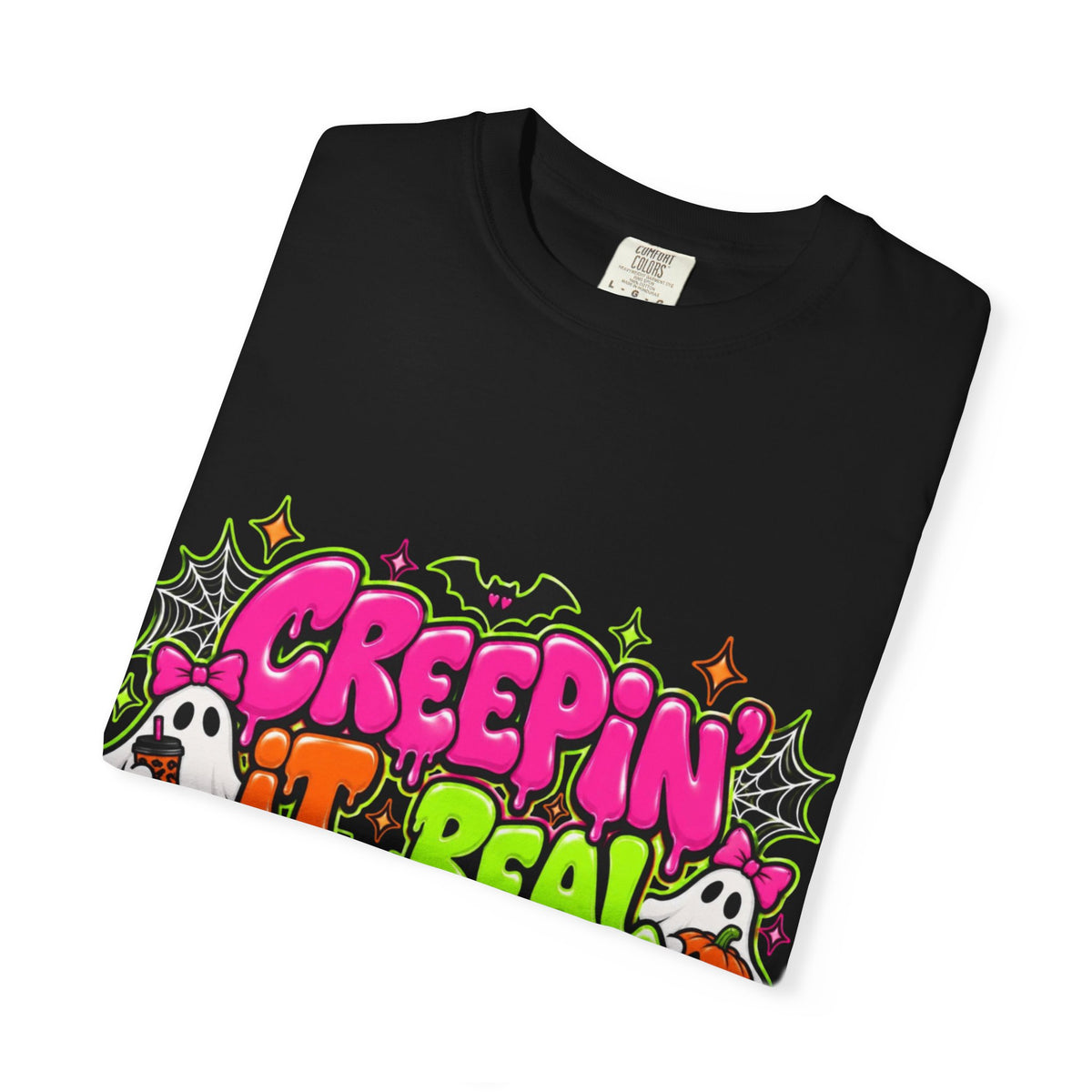 Adult Creepin' It Real Halloween T-Shirt — Cute Spooky Ghosts & Pumpkin Graphic