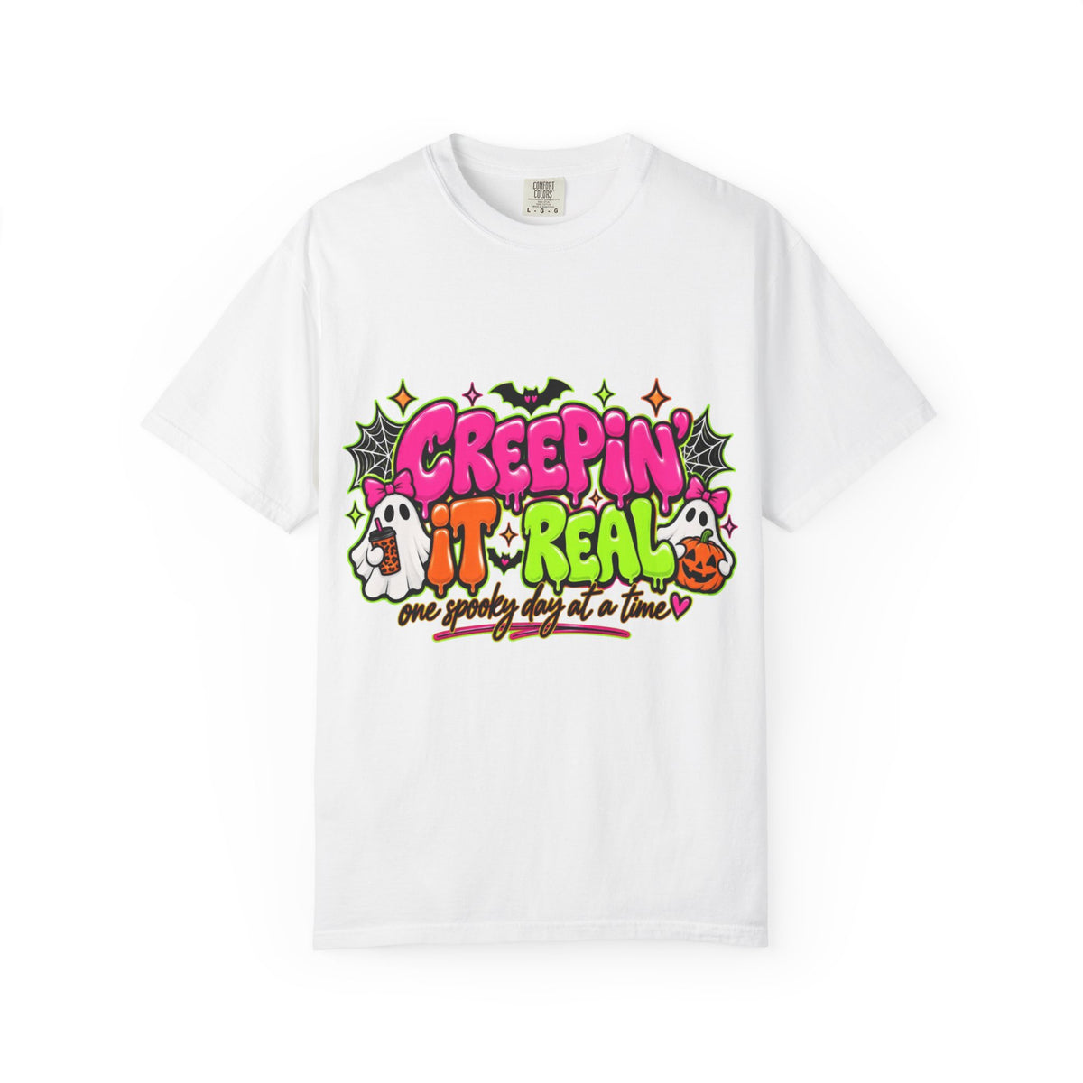 Adult Creepin' It Real Halloween T-Shirt — Cute Spooky Ghosts & Pumpkin Graphic