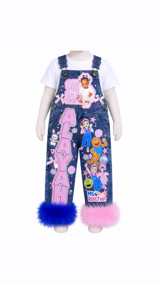Custom jean overall set with matching white shirt